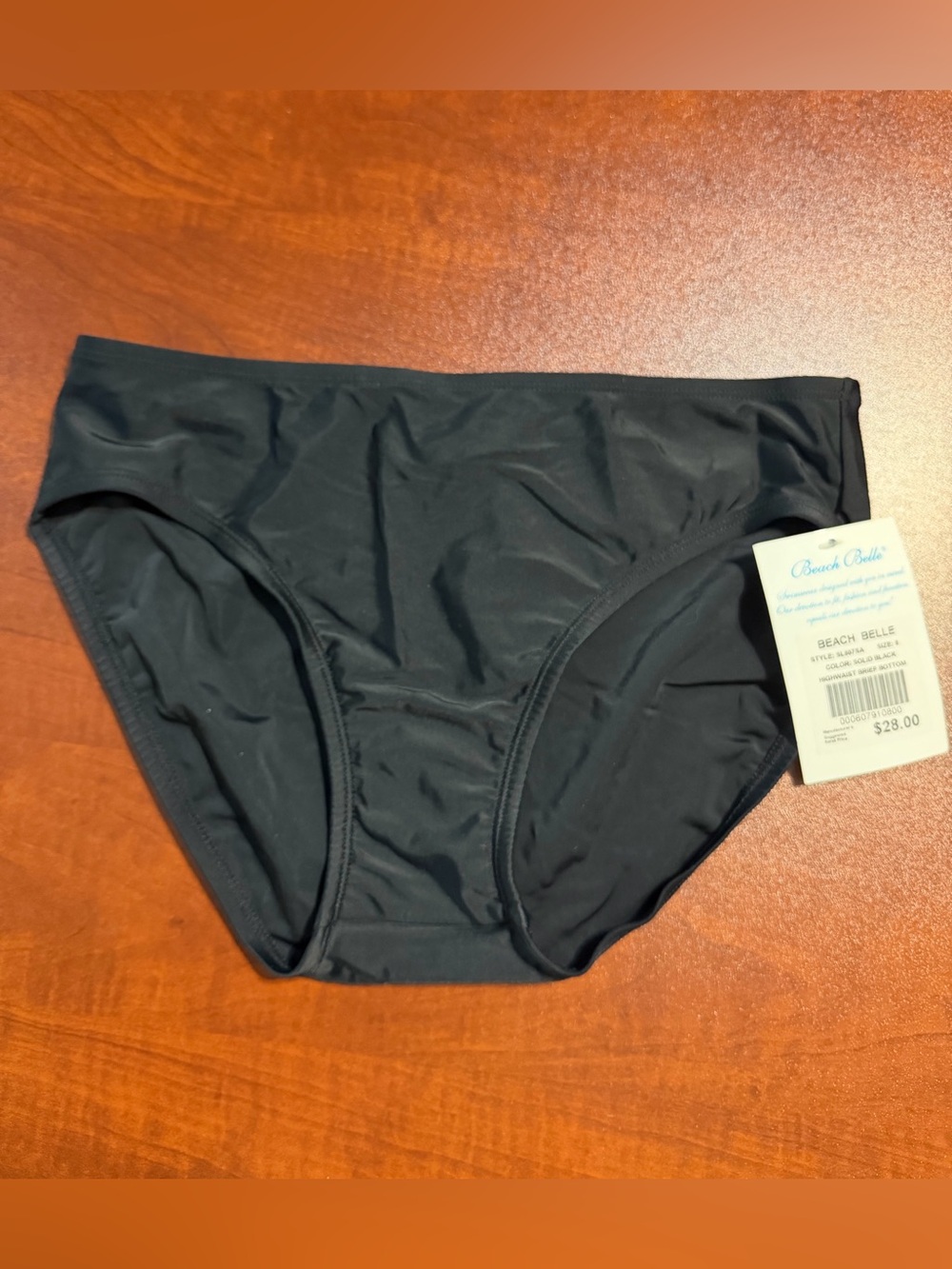 NWT Beach Belle Women's Classic Black High Waist Bikini Bottom. Size 8